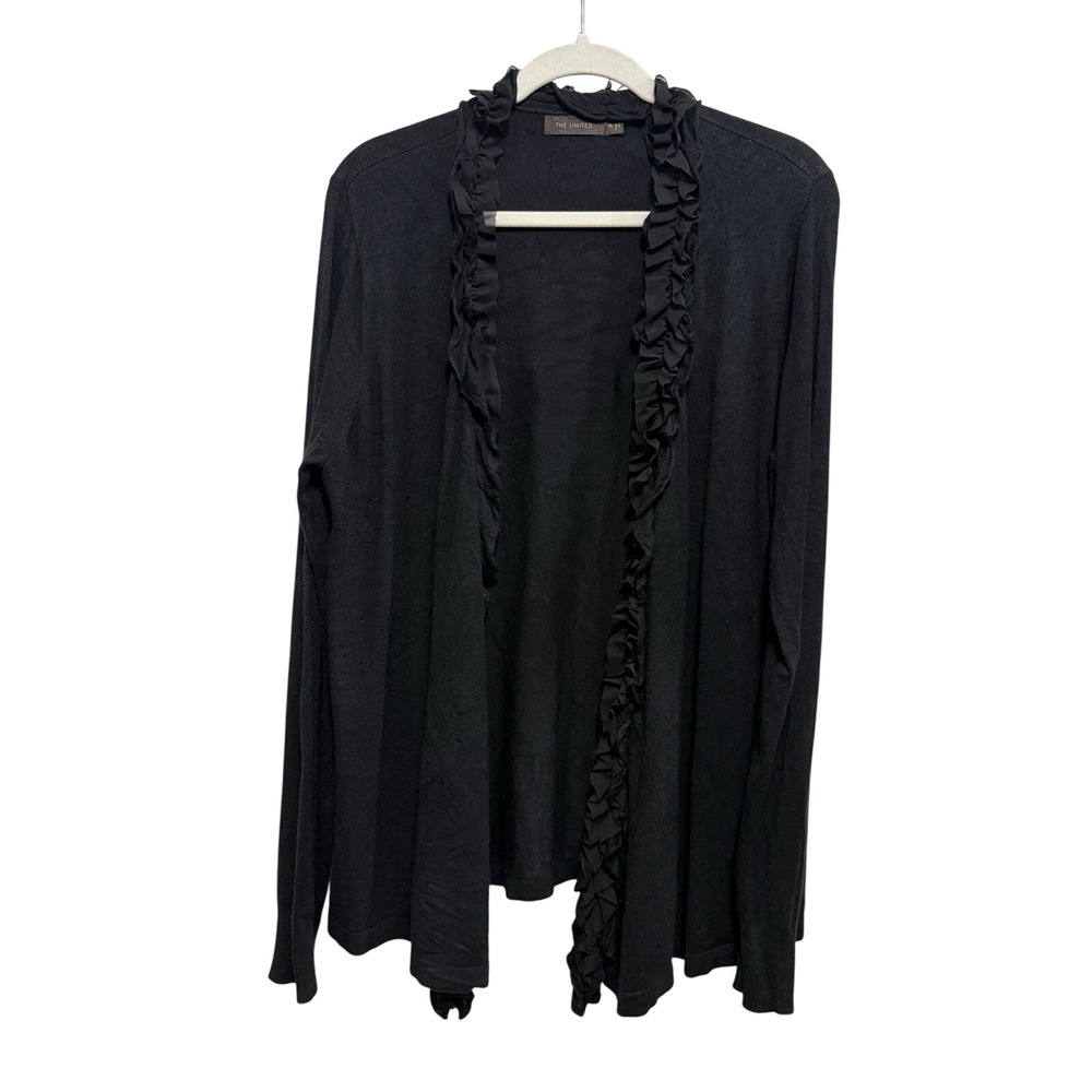 The Limited Vintage Y2K Whimsygoth Black Ruffle Cardigan Sweater‎ Womens XL